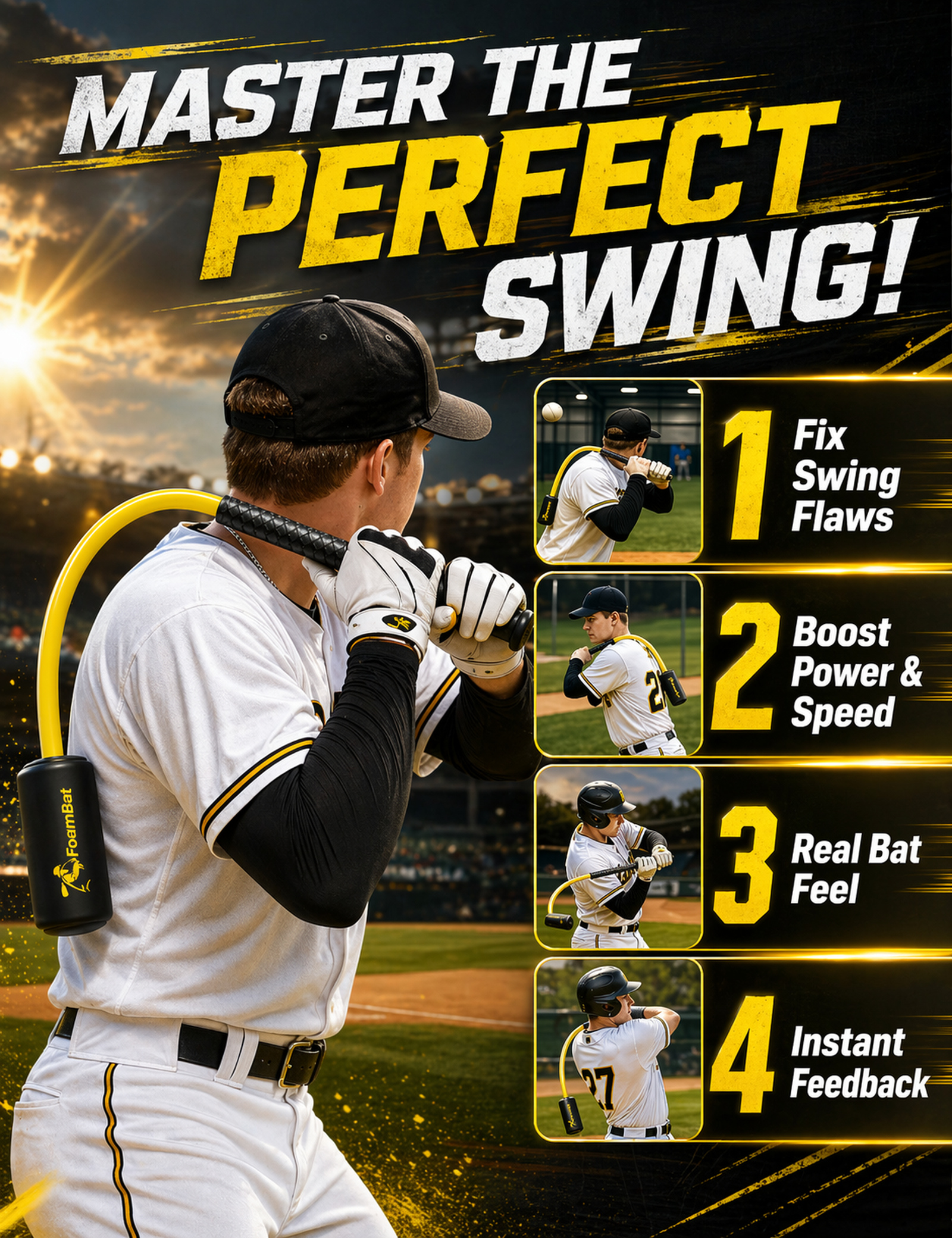 FoamBat trainer shown with swing benefits